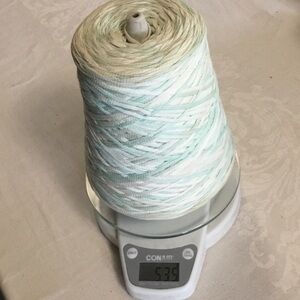 Country Ribbon, Cone of Cotton Ribbon Yarn manufactured in Italy. Shaded Seafoam